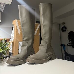 Zara Olive Green Over-the-Knee Lug Sole Boots